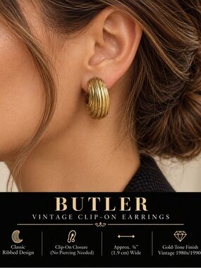 BUTLER Vintage Gold-Tone Chunky Clip-On Earrings